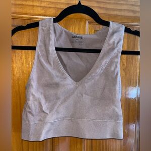 Garage Tan Ribbed Crop Top
